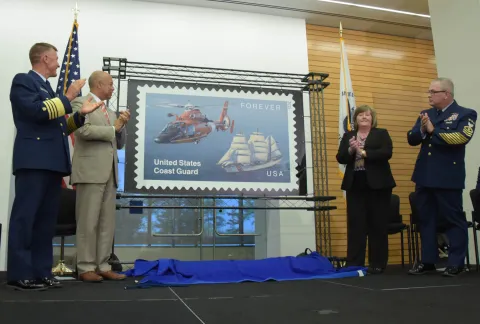 Commemorative stamp celebrates the Coast Guard's 225 years of service to the nation