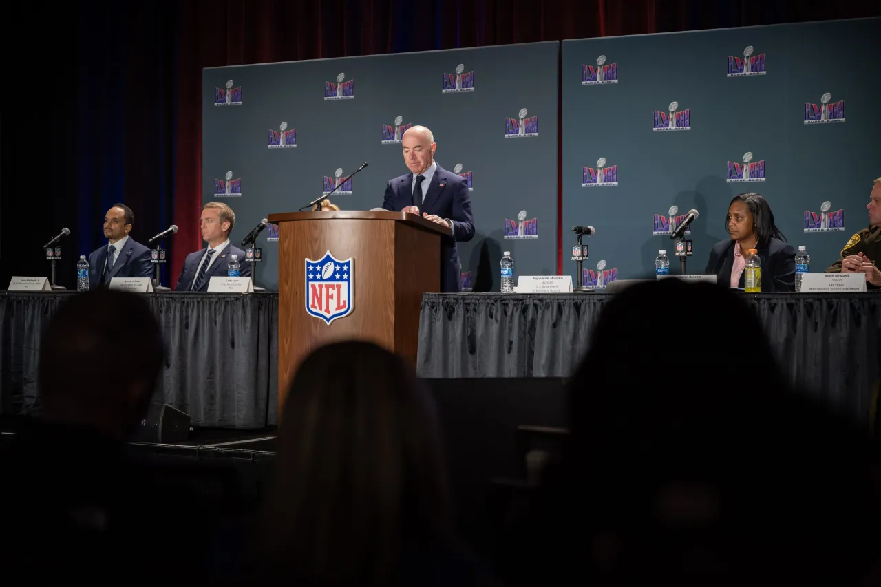 Image: DHS Secretary Alejandro Mayorkas Delivers Remarks at Super Bowl Press Conference (060)