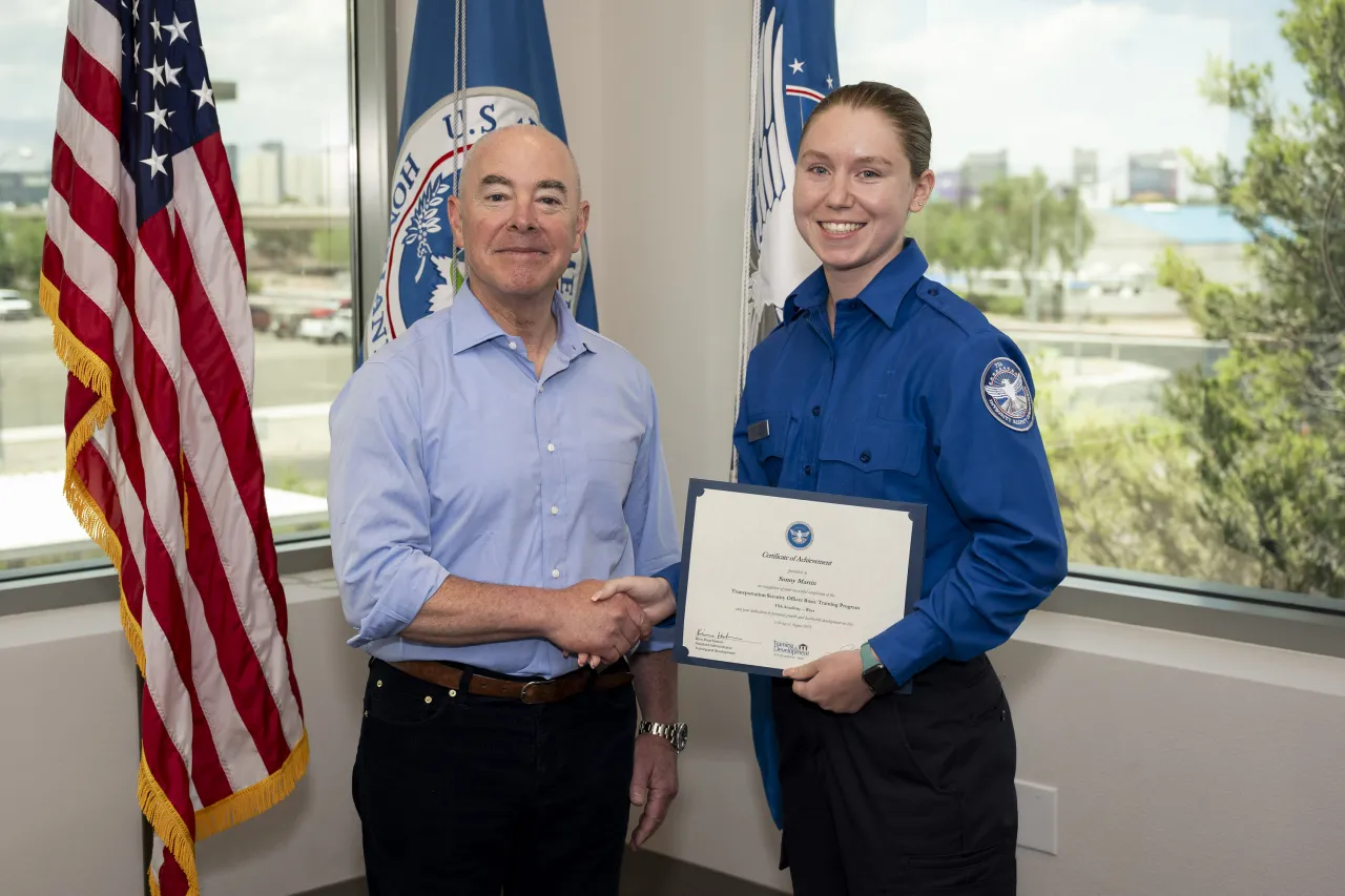 Image: DHS Secretary Alejandro Mayorkas Participates in a TSA West Training Facility Graduation (059)