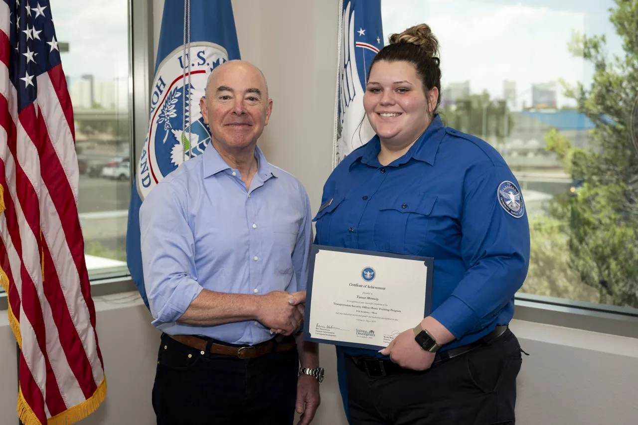 Image: DHS Secretary Alejandro Mayorkas Participates in a TSA West Training Facility Graduation (063)