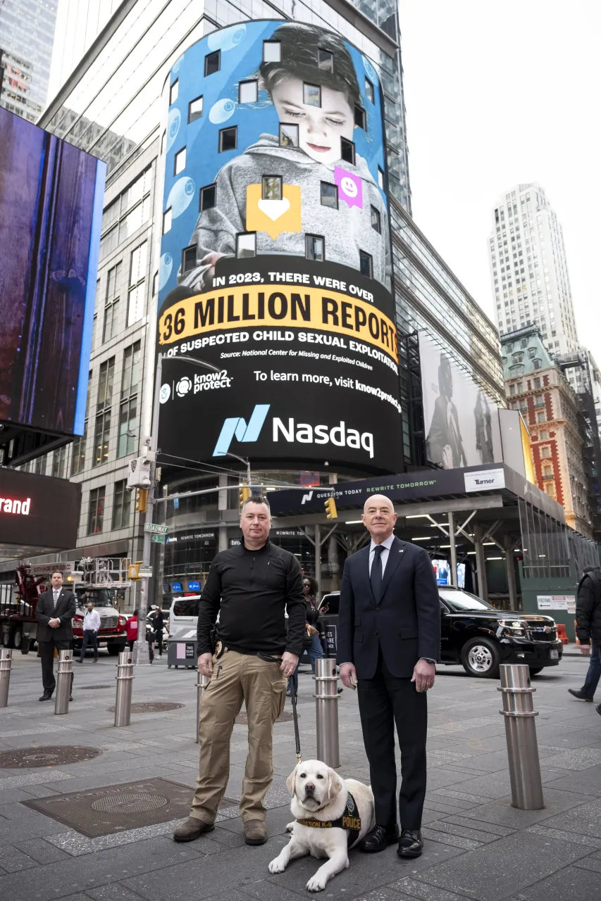 DHS Secretary Alejandro Mayorkas Views The Know2Protect Billboard In ...