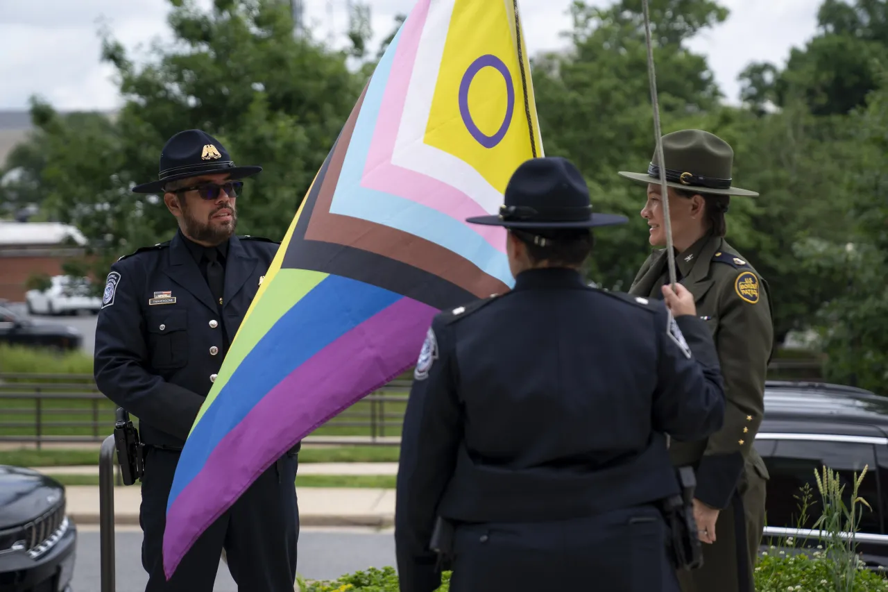 Image: DHS Secretary Alejandro Mayorkas Participates in the I&amp;A PRISM Pride Month Flag Raising Ceremony  (001)