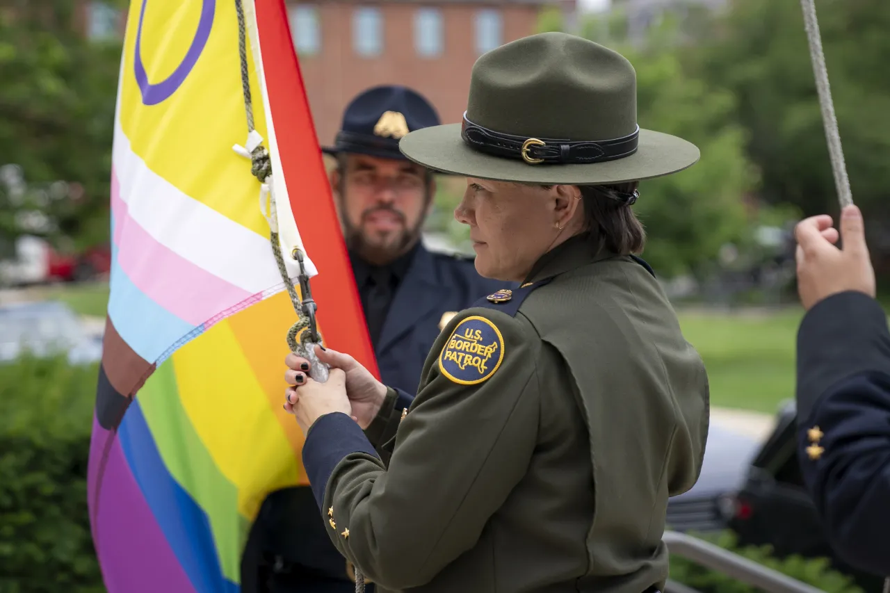 Image: DHS Secretary Alejandro Mayorkas Participates in the I&amp;A PRISM Pride Month Flag Raising Ceremony  (003)