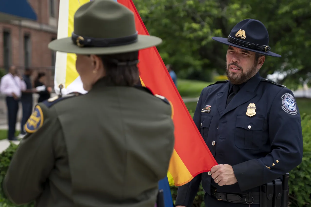 Image: DHS Secretary Alejandro Mayorkas Participates in the I&amp;A PRISM Pride Month Flag Raising Ceremony  (005)