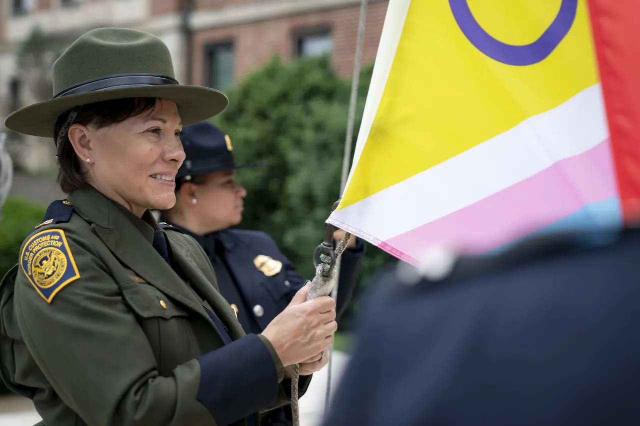 Image: DHS Secretary Alejandro Mayorkas Participates in the I&amp;A PRISM Pride Month Flag Raising Ceremony  (006)