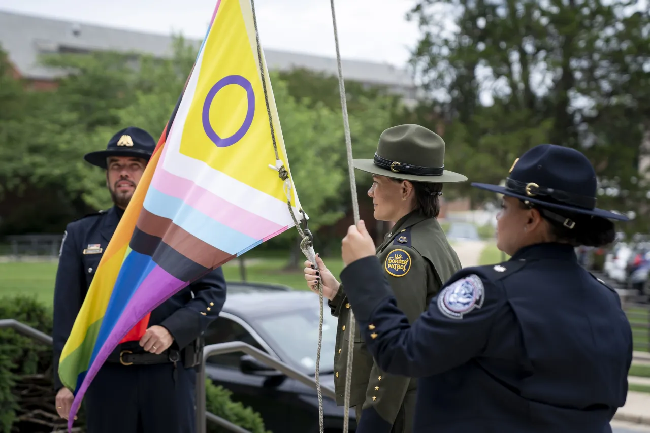 Image: DHS Secretary Alejandro Mayorkas Participates in the I&amp;A PRISM Pride Month Flag Raising Ceremony  (007)