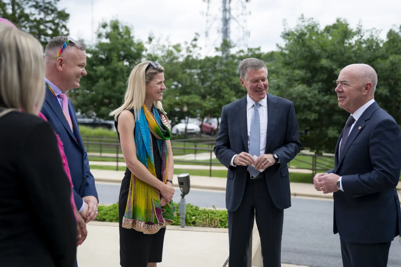 Image: DHS Secretary Alejandro Mayorkas Participates in the I&amp;A PRISM Pride Month Flag Raising Ceremony  (017)