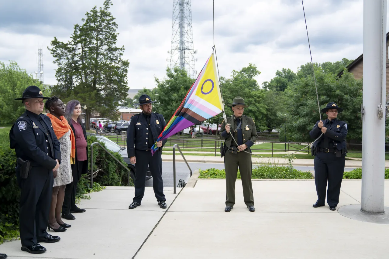 Image: DHS Secretary Alejandro Mayorkas Participates in the I&amp;A PRISM Pride Month Flag Raising Ceremony  (020)