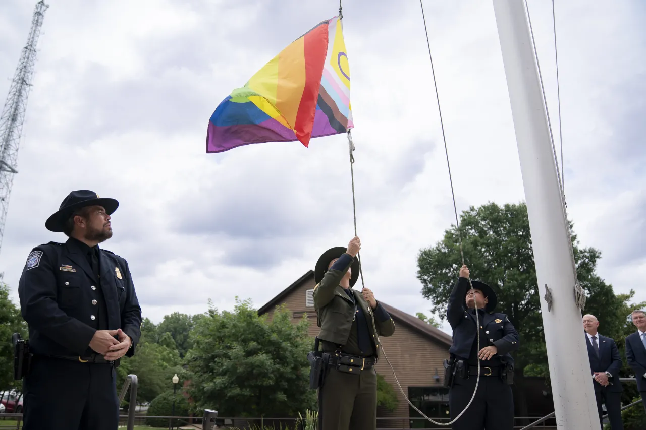 Image: DHS Secretary Alejandro Mayorkas Participates in the I&amp;A PRISM Pride Month Flag Raising Ceremony  (033)