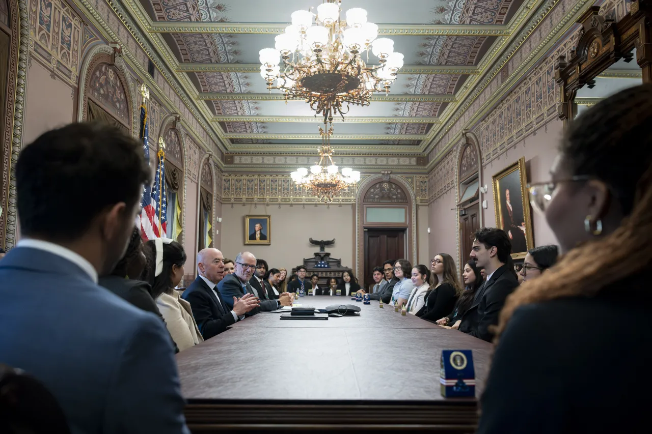 Image: DHS Secretary Alejandro Mayorkas Speaks with NSC Graduate Students  (010)