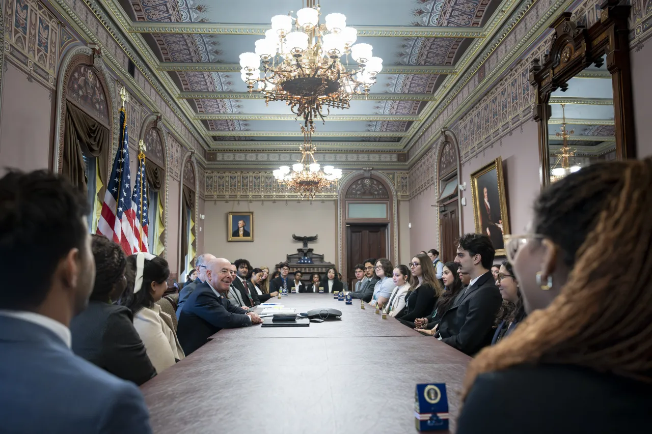 Image: DHS Secretary Alejandro Mayorkas Speaks with NSC Graduate Students  (013)