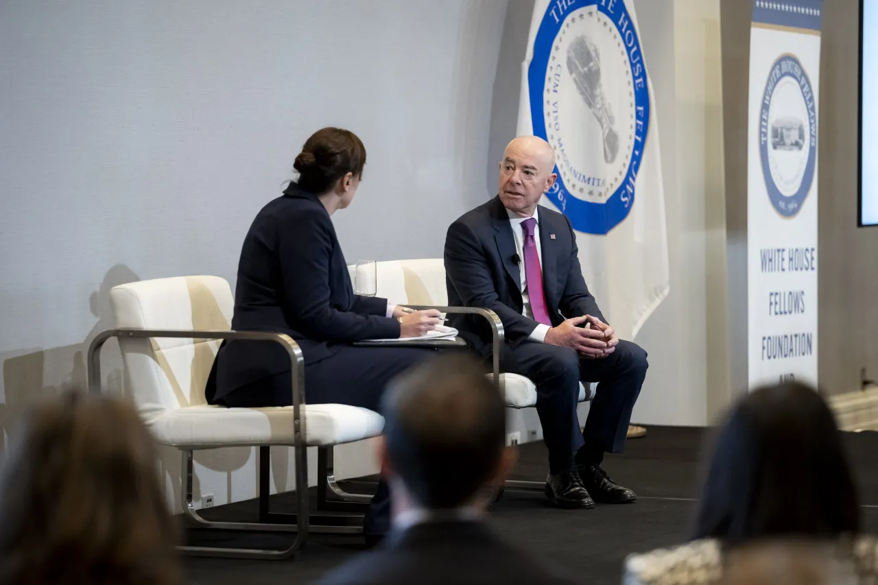 Image: DHS Secretary Alejandro Mayorkas Participates in a Fireside Chat at White House Fellows Annual Leadership Conference (014)