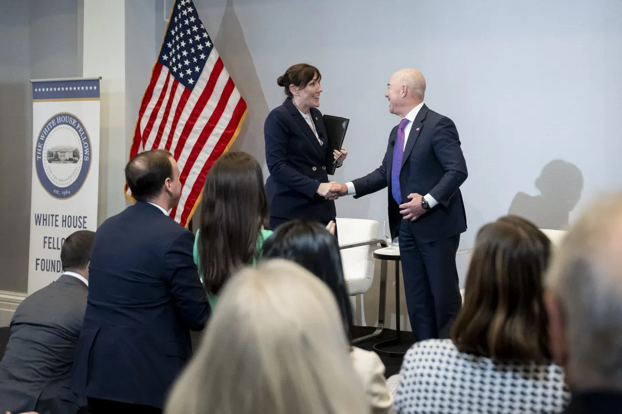 Image: DHS Secretary Alejandro Mayorkas Participates in a Fireside Chat at White House Fellows Annual Leadership Conference (018)