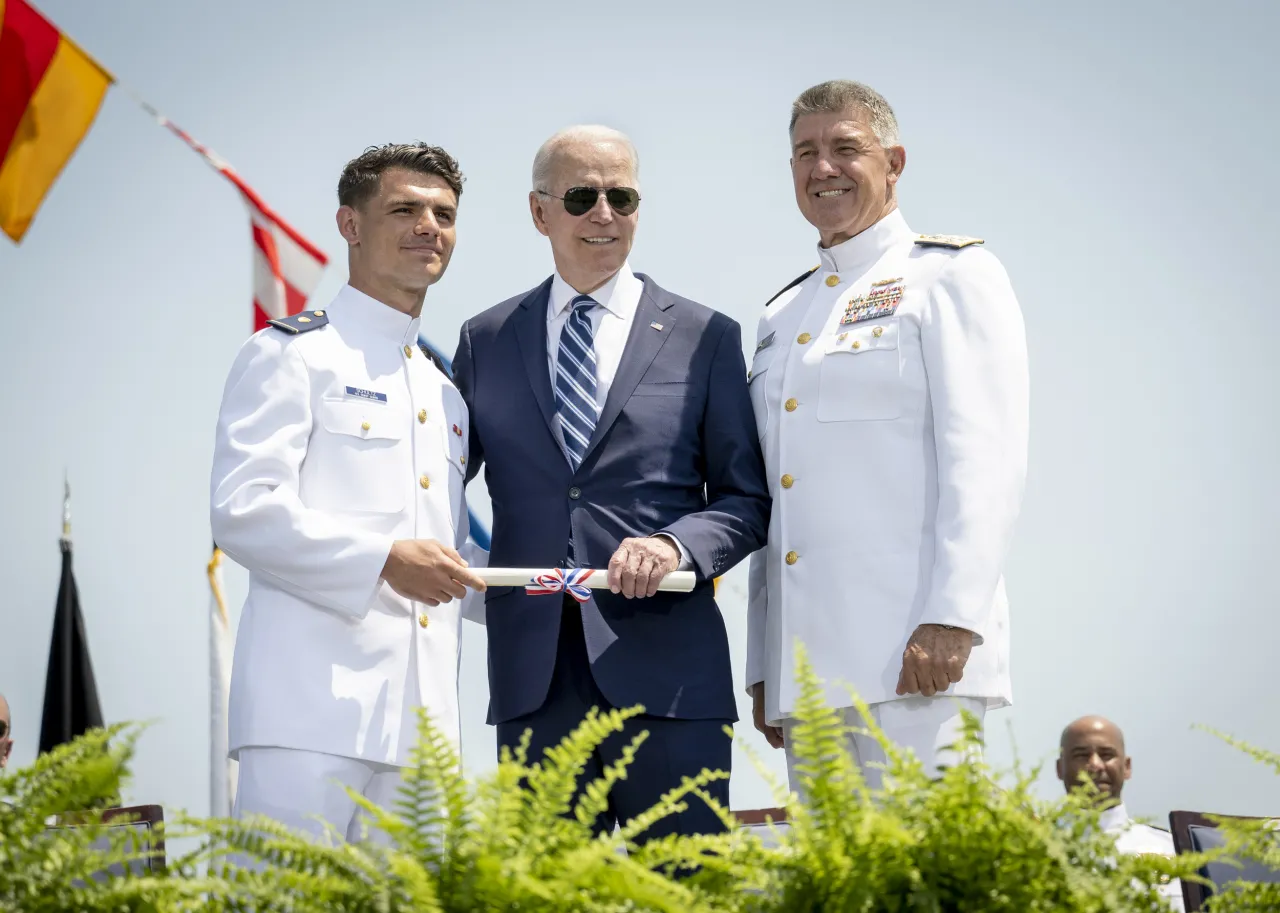 Image: DHS Secretary Alejandro Mayorkas Participates in the USCG Academy Graduation Ceremony