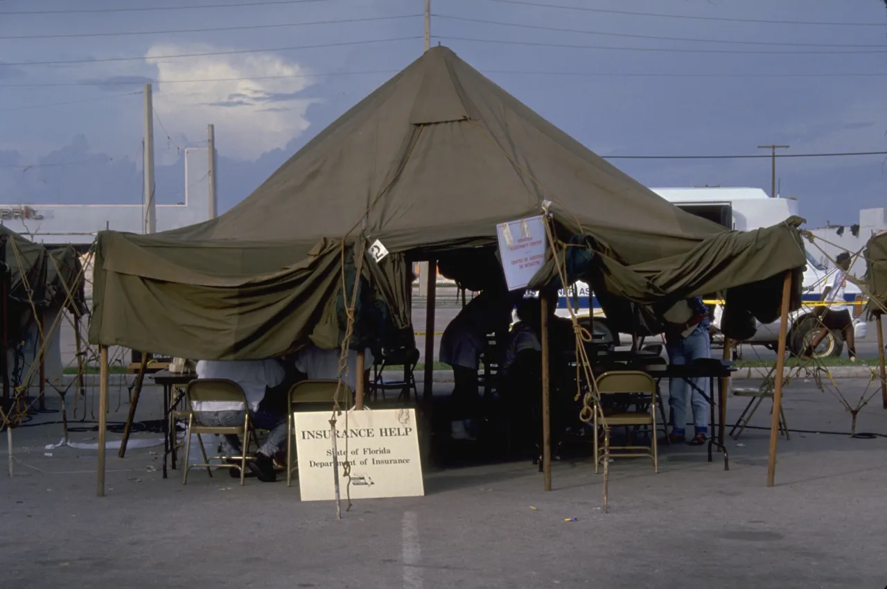 Image: Hurricane Andrew - An Army tent serving as a State Disaster Assistance Center