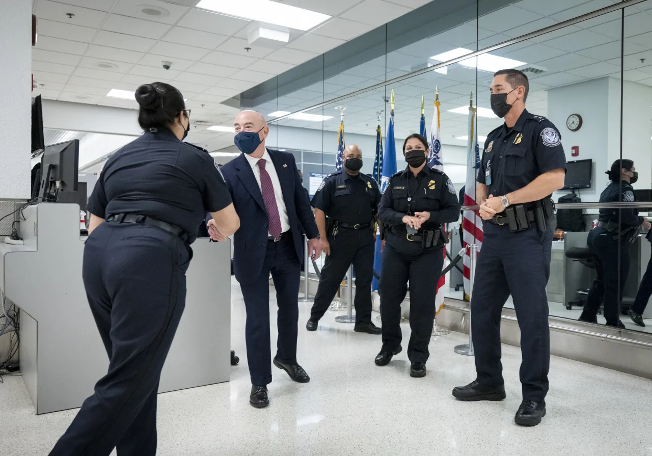 Image: DHS Secretary Alejandro Mayorkas Visits TSA and CBP Officers