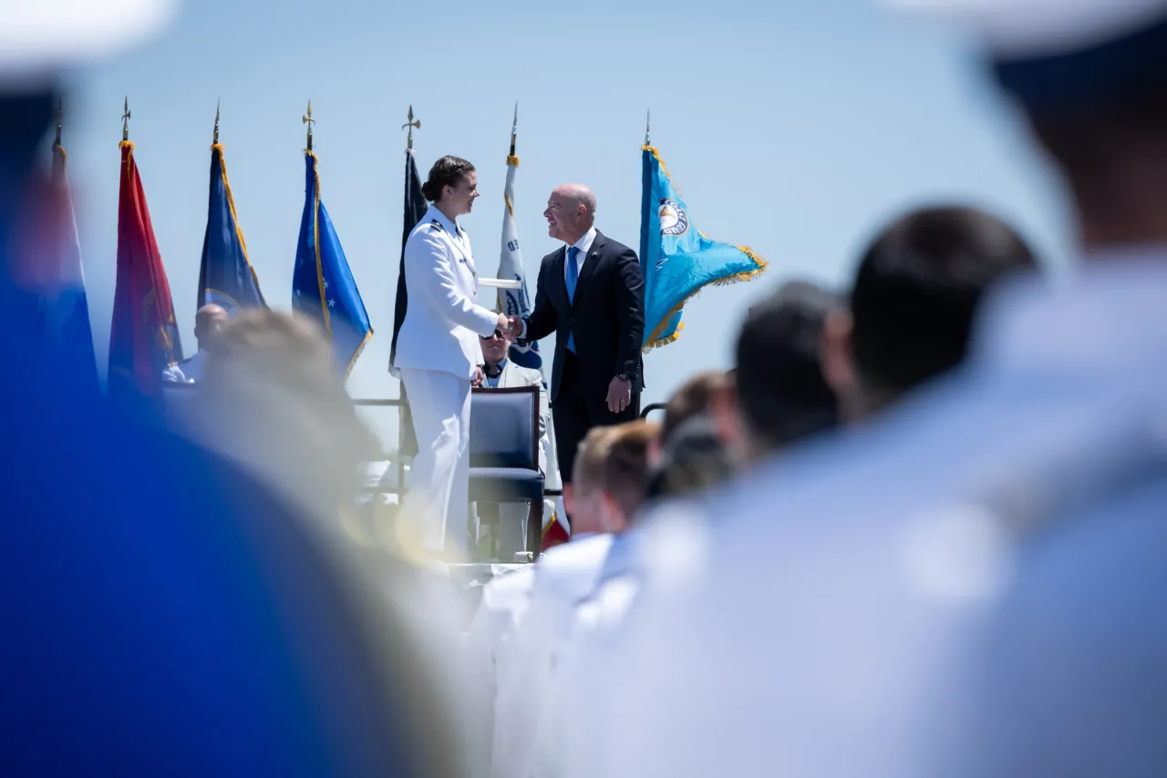 Image: DHS Secretary Alejandro Mayorkas Delivers Remarks at USCG Academy Commencement Address 2023 (050)