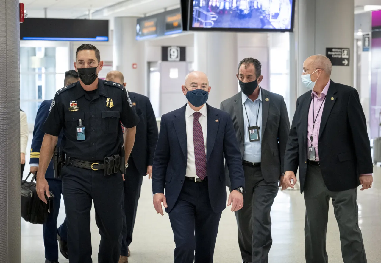 Image: DHS Secretary Alejandro Mayorkas Visits TSA and CBP Officers