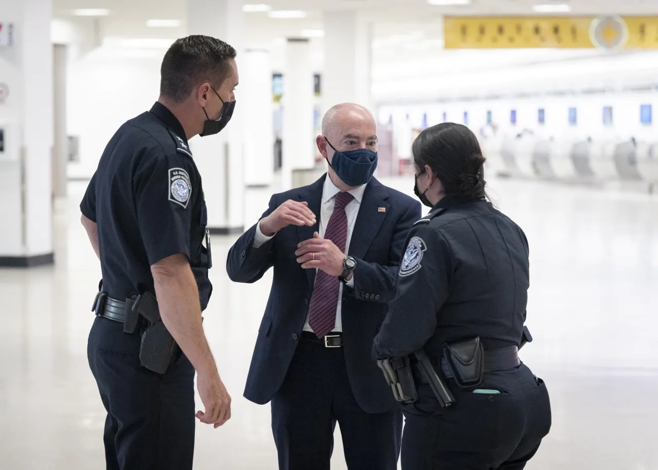 Image: DHS Secretary Alejandro Mayorkas Visits TSA and CBP Officers