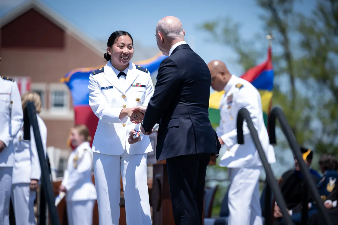 Image: DHS Secretary Alejandro Mayorkas Delivers Remarks at USCG Academy Commencement Address 2023 (057)