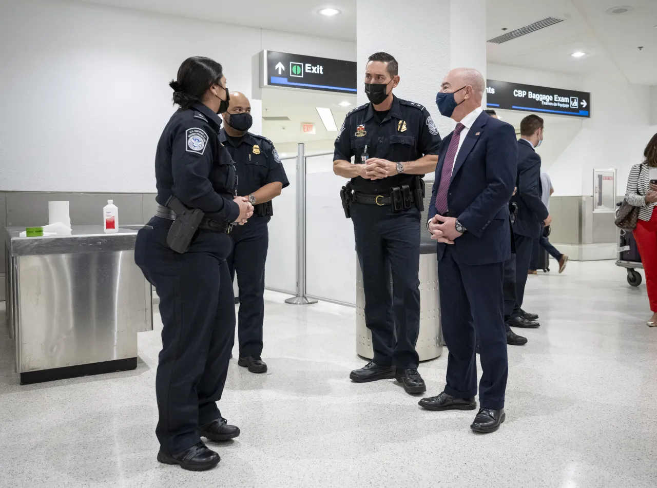 Image: DHS Secretary Alejandro Mayorkas Visits TSA and CBP Officers