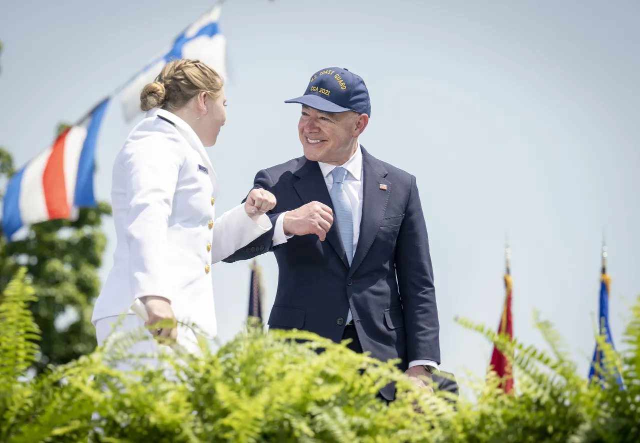 Image: DHS Secretary Alejandro Mayorkas Participates in the USCG Academy Graduation Ceremony