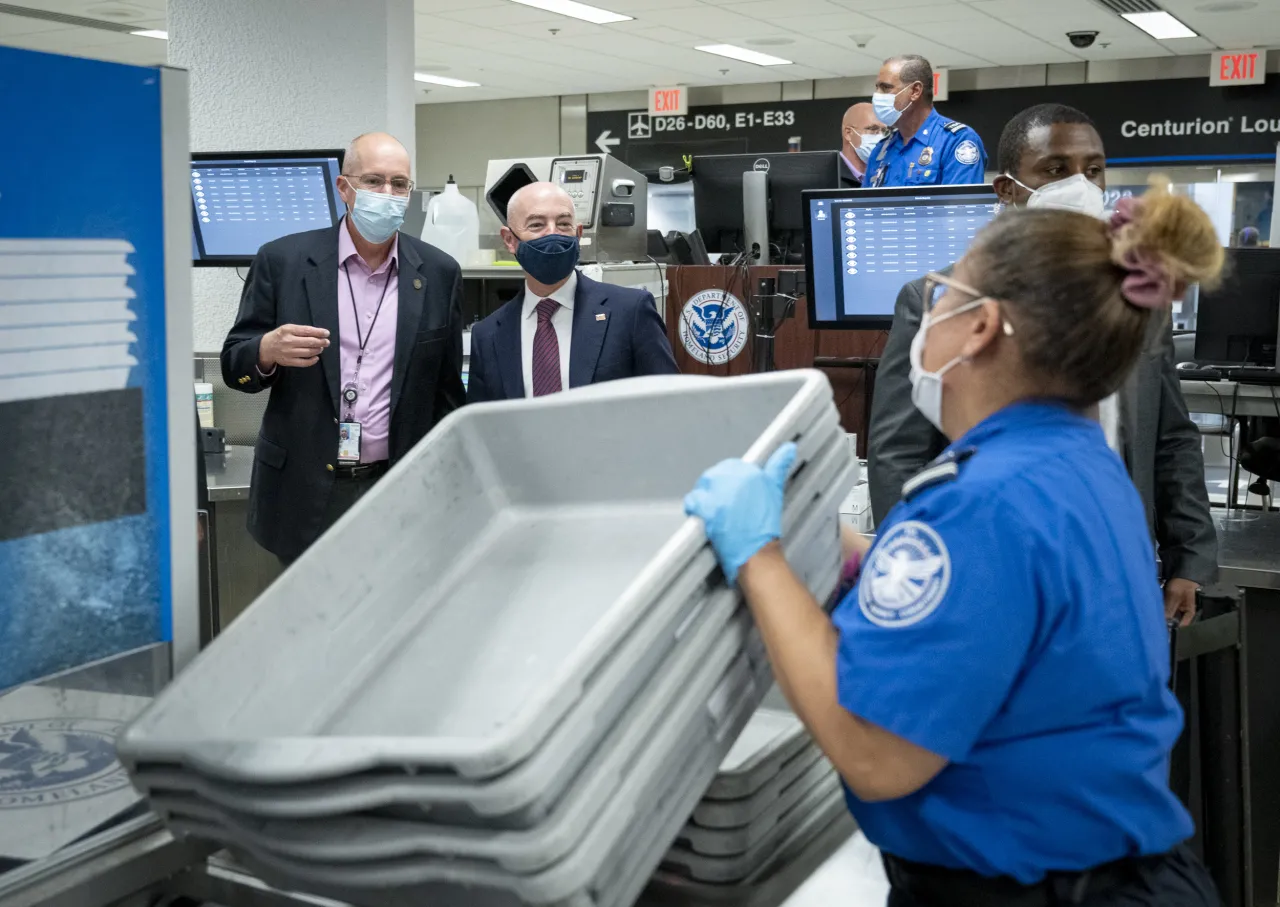 Image: DHS Secretary Alejandro Mayorkas Visits TSA and CBP Officers