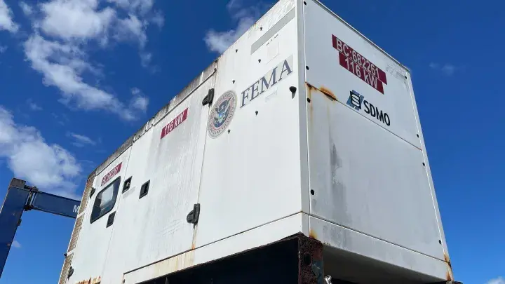 Image: The First of 32 Generators Arrive at the FEMA Staging Area in Maui