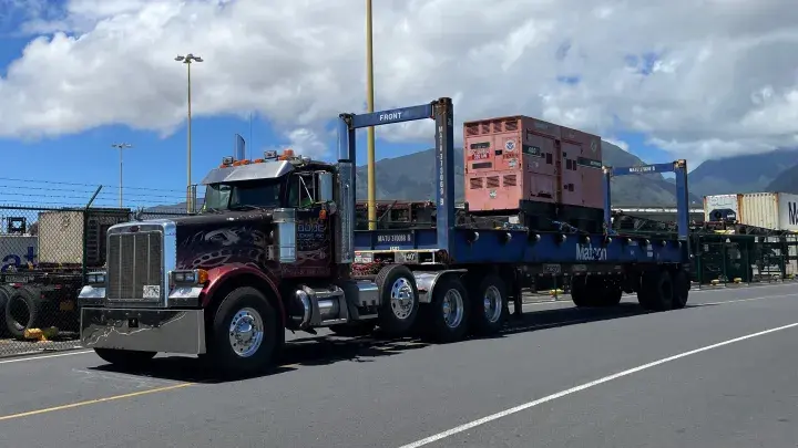 Image: The First of 32 Generators Arrive at the FEMA Staging Area in Maui