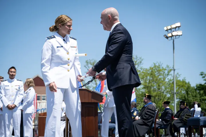 Image: DHS Secretary Alejandro Mayorkas Delivers Remarks at USCG Academy Commencement Address 2023 (045)