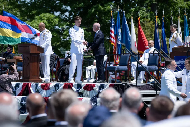 Image: DHS Secretary Alejandro Mayorkas Delivers Remarks at USCG Academy Commencement Address 2023 (049)