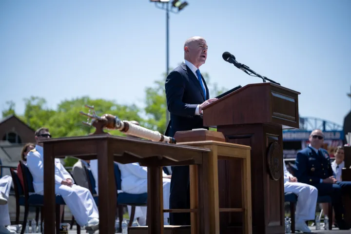 Image: DHS Secretary Alejandro Mayorkas Delivers Remarks at USCG Academy Commencement Address 2023 (035)