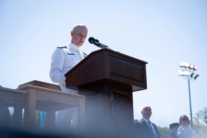 Image: DHS Secretary Alejandro Mayorkas Delivers Remarks at USCG Academy Commencement Address 2023 (026)