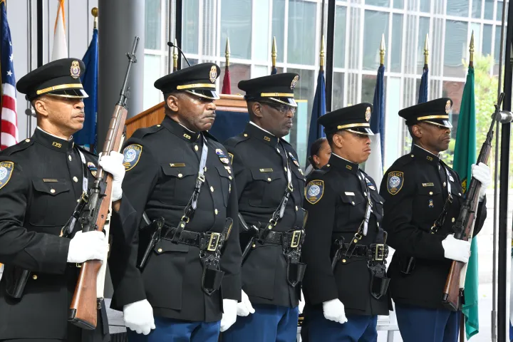 Image: Federal Protection Service (FPS) Officers Stand in a Line at Wreath Laying Ceremony