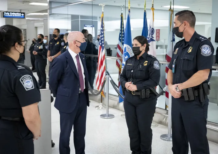 Image: DHS Secretary Alejandro Mayorkas Visits TSA and CBP Officers