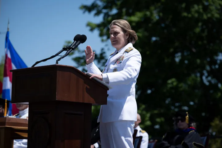 Image: DHS Secretary Alejandro Mayorkas Delivers Remarks at USCG Academy Commencement Address 2023 (041)