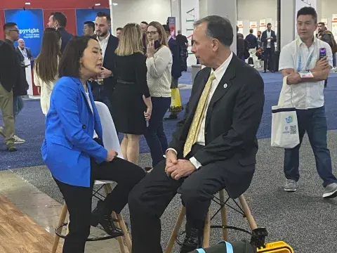 Under Secretary Kusnezov being interviewed by Akiko Fujita of Yahoo! Finance in the S&T exhibit booth at CES.
