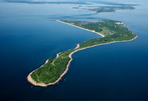 Plum Island aerial view and the body of water around it.