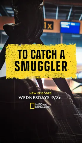 Photo of a hand carrying a duffel back advertising the new season of National Geographic's To Catch a Smuggler.