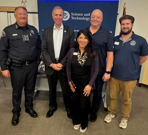 : Curtis Johnson, Boulder County Sheriff, Under Secretary Kusnezov, Marta Loachamin, Boulder County Commissioner, Director Mike Chard, Boulder Office of Disaster Mgmt., and Max Coker, staffer, Congressman Joe Neguse’s Office.