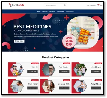 The homepage of one such website, Curecog.com, is pictured here.