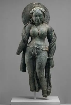 The Tanesar Mother Goddess, carved from green-gray schist and looted from the village of Tanesara-Mahadeva in Rajasthan, India.