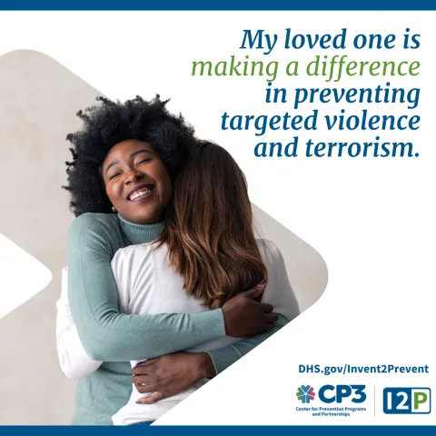 Graphic with the text, "My loved one is making a difference in preventing targeted violence and terrorism."