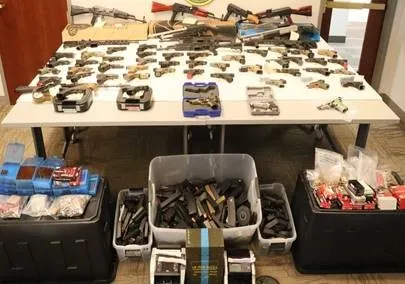 Weapons seized during the investigation of Ricardo Fermin Sune-Giron, 34, of Guatemala, who pleaded guilty to conspiracy, firearms trafficking, dealing in firearms without a license, and possessing firearms as an illegal present noncitizen following an investigation by HSI Tampa. He faces a maximum penalty of 15 years in federal prison for the conspiracy and each possession offense. He faces up to 5 years’ imprisonment for dealing in firearms without a license.