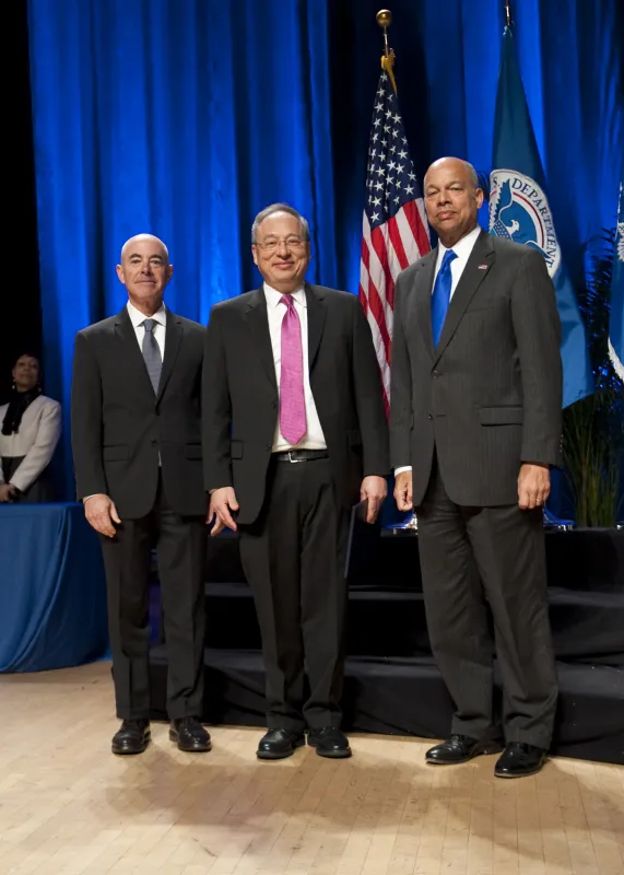 Secretary of Homeland Security Jeh Johnson and Deputy Secretary of Homeland Security Alejandro Mayorkas presented the Secretary's Customer Service Award to, Cyber Division, Office of Intelligence and Analysis, and U.S. Customs and Border Protection