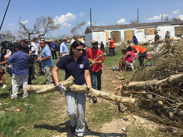Acting Secretary Elaine Duke joins fellow volunteers in Rockport, Texas to clear debris following Hurricane Harvey