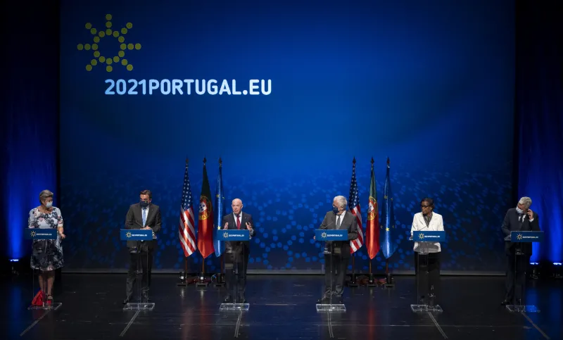 Caption: <p>Secretary Mayorkas speaks at the U.S.-EU Justice and Home Affairs Ministerial in Portugal</p>