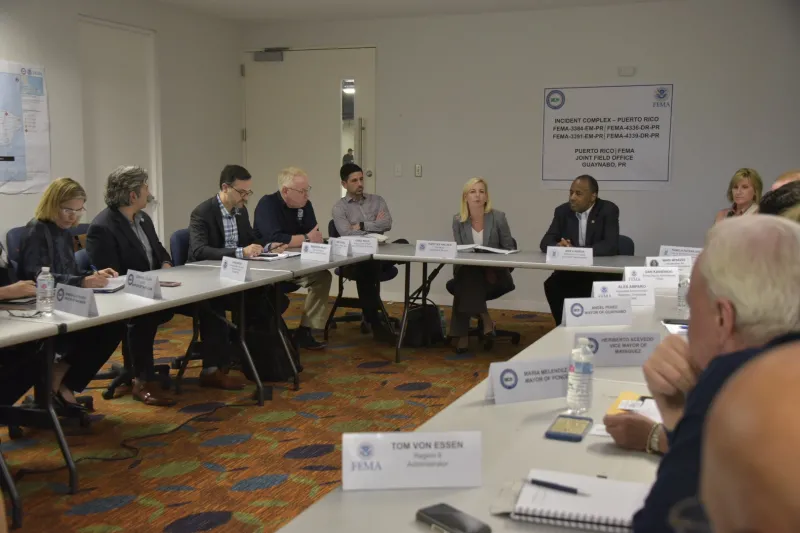 Secretary Nielsen and Secretary Carson met with Puerto Rico mayors to discuss ongoing recovery efforts. Secretary Nielsen thanked the mayors for their leadership and reiterated the Department’s commitment to support recovery. The meeting included San Juan Mayor Carmen Julian Cruz, Ponce Mayor Maria Melendez, Cayey Mayor Rolando Ortiz, Guaynabo Mayor Angel Perez, Bayamon Mayor Ramon Luis Rivera, and Mayaguez Mayor Jose Guillermo Rodriquez. (DHS Official Photo/Jetta Disco)