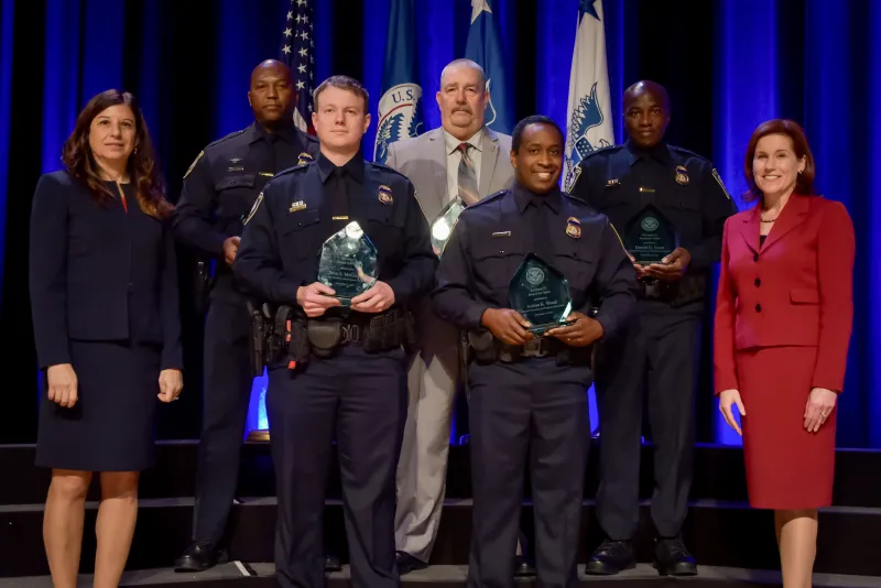The Federal Protective Service Region 10 Seattle Command receive the the Secretary's Award for Valor at the Department of Homeland Security Secretary's Awards Ceremony in Washington, D.C., Nov. 8, 2017. The command was honored for helping rescue injured Seattle Police Officers who were responding to a report of an armed gunman. Official DHS photo by Jetta Disco.