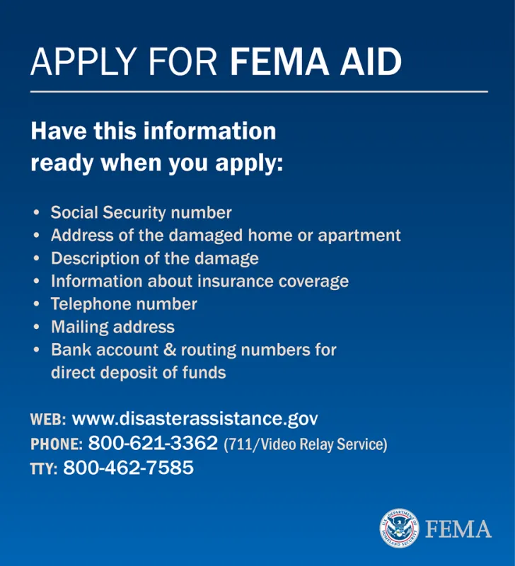 List of information to have ready when you apply for FEMA aid
